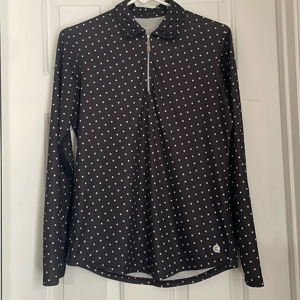 Bette & Court Golf Long Sleeve Collared Polo Polkadot Top